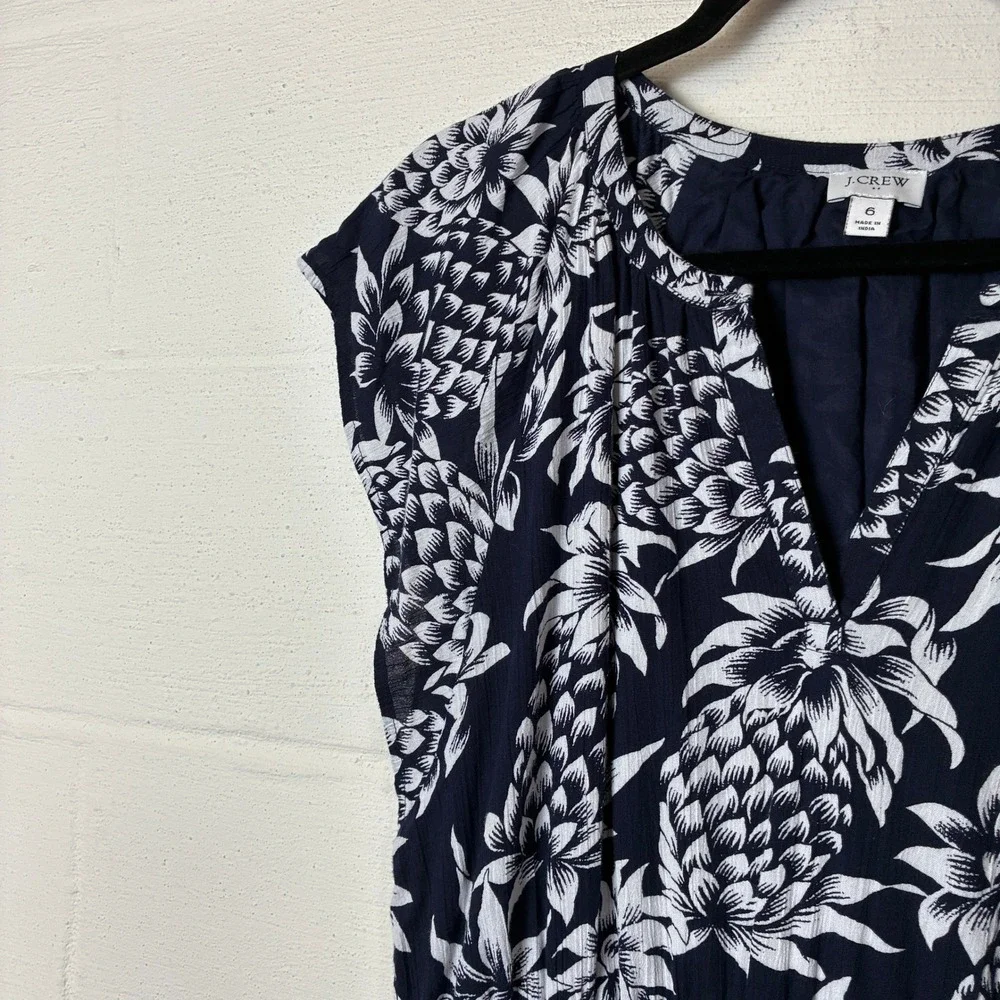 J. Crew Womens Sleeveless Crinkle Dress Size 6 Navy Vacation Novelty Resort
